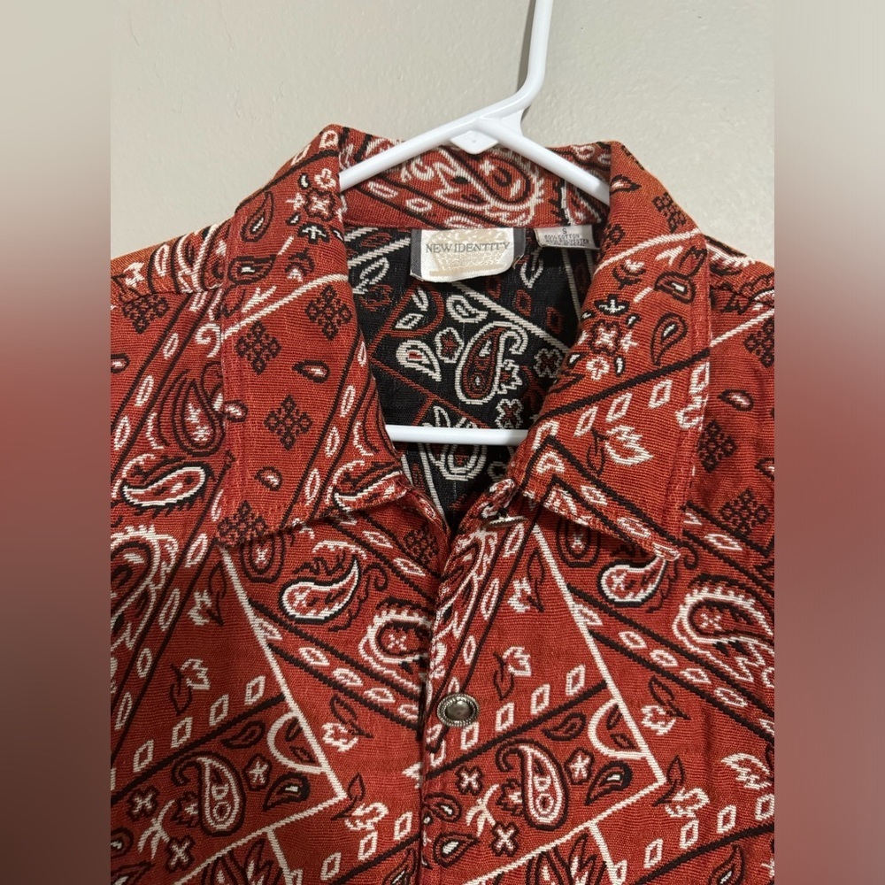 Rare Retro 90s Bandana Print Jacket Rust Red Western maximalist Rodeo small - Picture 10 of 13
